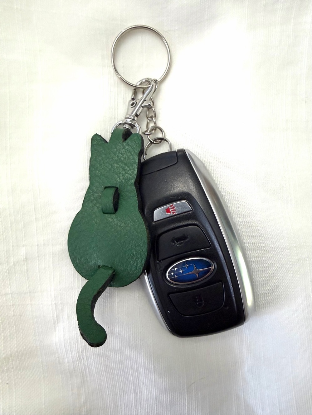 Upcycled COACH Green Leather Cat Key & Card Holder Keychain